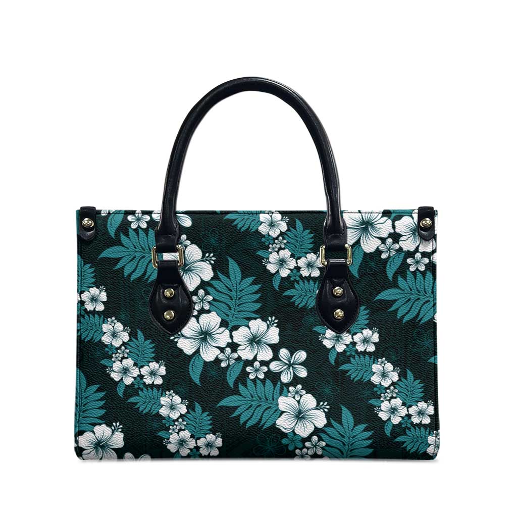 Hawaiian Hibiscus Tribal Floral Teal Leather Bag Polynesian Tapa Pattern LT01 - Polynesian Pride