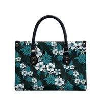 Hawaiian Hibiscus Tribal Floral Teal Leather Bag Polynesian Tapa Pattern LT01 - Polynesian Pride