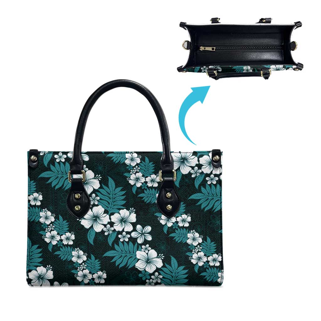 Hawaiian Hibiscus Tribal Floral Teal Leather Bag Polynesian Tapa Pattern LT01 - Polynesian Pride