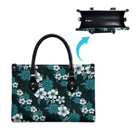 Hawaiian Hibiscus Tribal Floral Teal Leather Bag Polynesian Tapa Pattern LT01 - Polynesian Pride