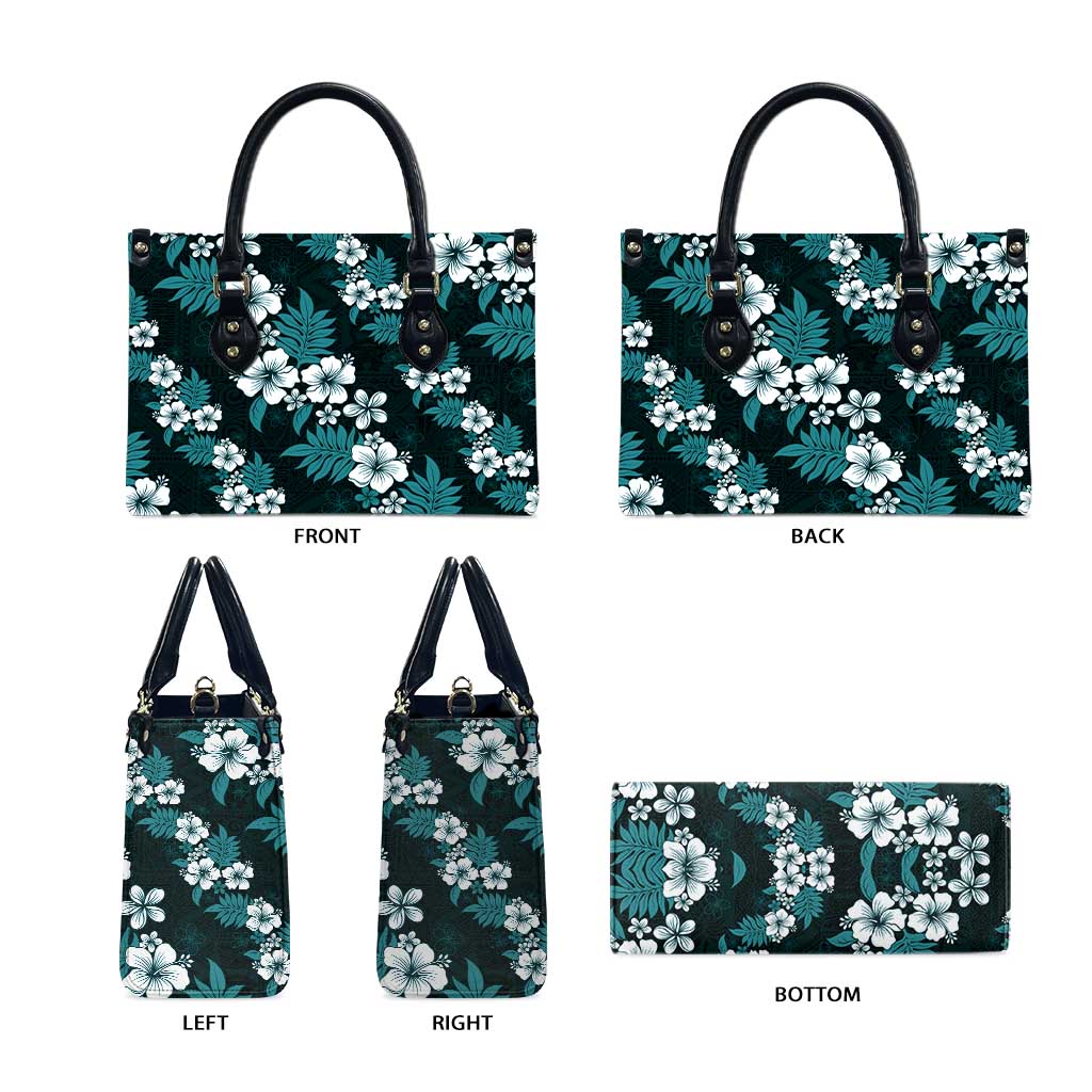 Hawaiian Hibiscus Tribal Floral Teal Leather Bag Polynesian Tapa Pattern LT01 - Polynesian Pride