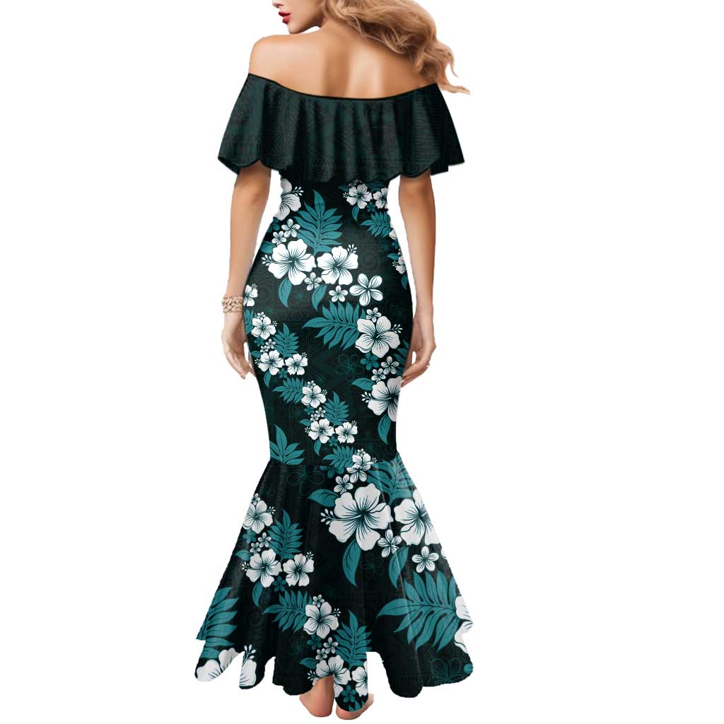 Hawaiian Hibiscus Tribal Floral Teal Mermaid Dress Polynesian Tapa Pattern LT01 - Polynesian Pride