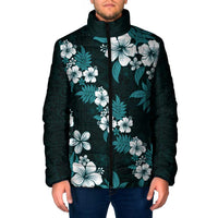 Hawaiian Hibiscus Tribal Floral Teal Padded Jacket Polynesian Tapa Pattern LT01 Men Teal - Polynesian Pride