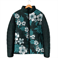 Hawaiian Hibiscus Tribal Floral Teal Padded Jacket Polynesian Tapa Pattern LT01 - Polynesian Pride