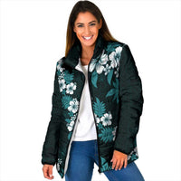 Hawaiian Hibiscus Tribal Floral Teal Padded Jacket Polynesian Tapa Pattern LT01 Women Teal - Polynesian Pride