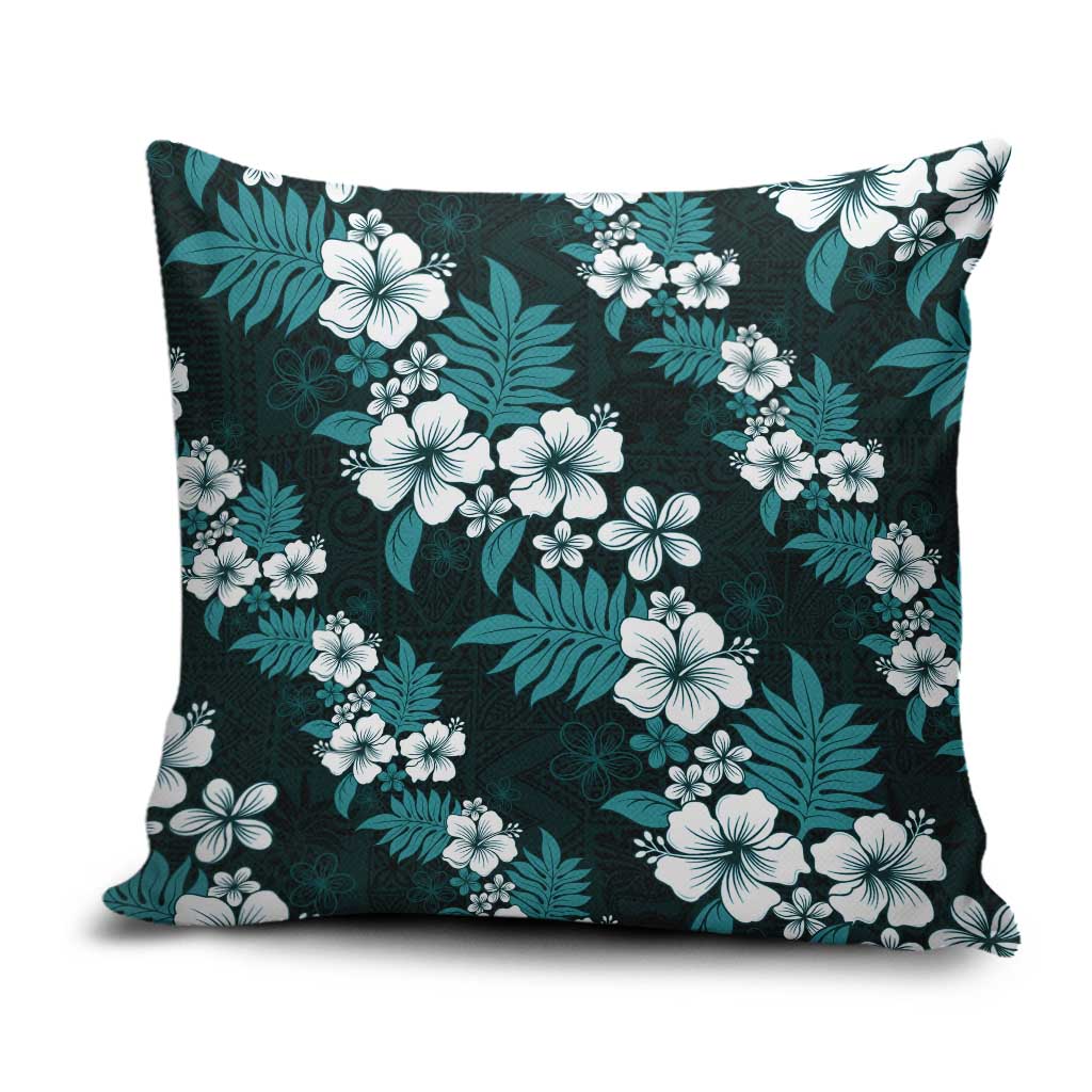 Hawaiian Hibiscus Tribal Floral Teal Pillow Cover Polynesian Tapa Pattern LT01 Teal - Polynesian Pride