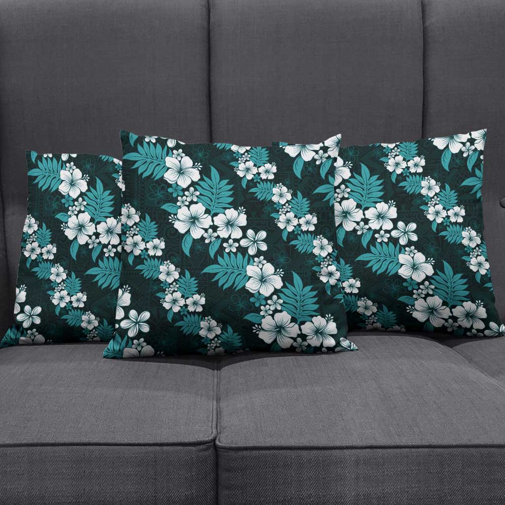 Hawaiian Hibiscus Tribal Floral Teal Pillow Cover Polynesian Tapa Pattern LT01 - Polynesian Pride