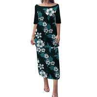 Hawaiian Hibiscus Tribal Floral Teal Puletasi Polynesian Tapa Pattern LT01 Long Dress Teal - Polynesian Pride