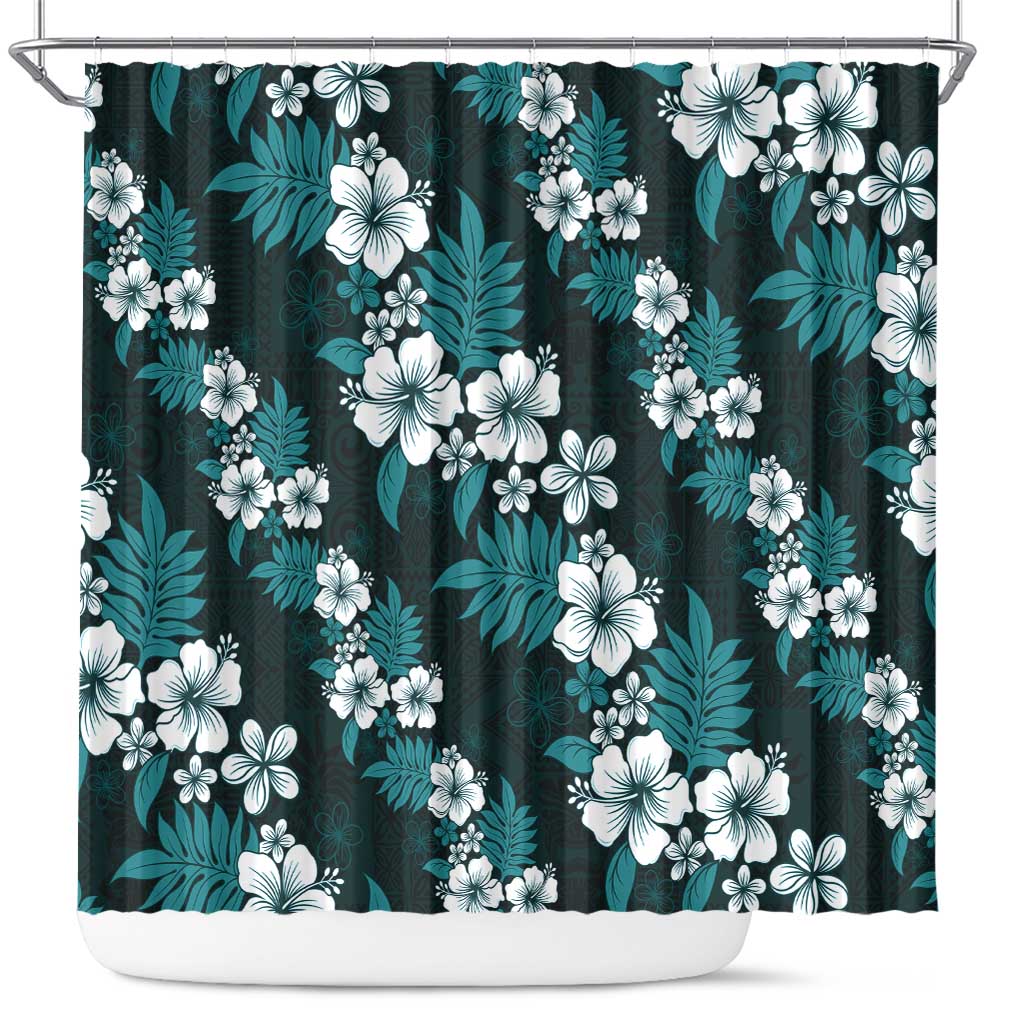 Hawaiian Hibiscus Tribal Floral Teal Shower Curtain Polynesian Tapa Pattern LT01 Teal - Polynesian Pride
