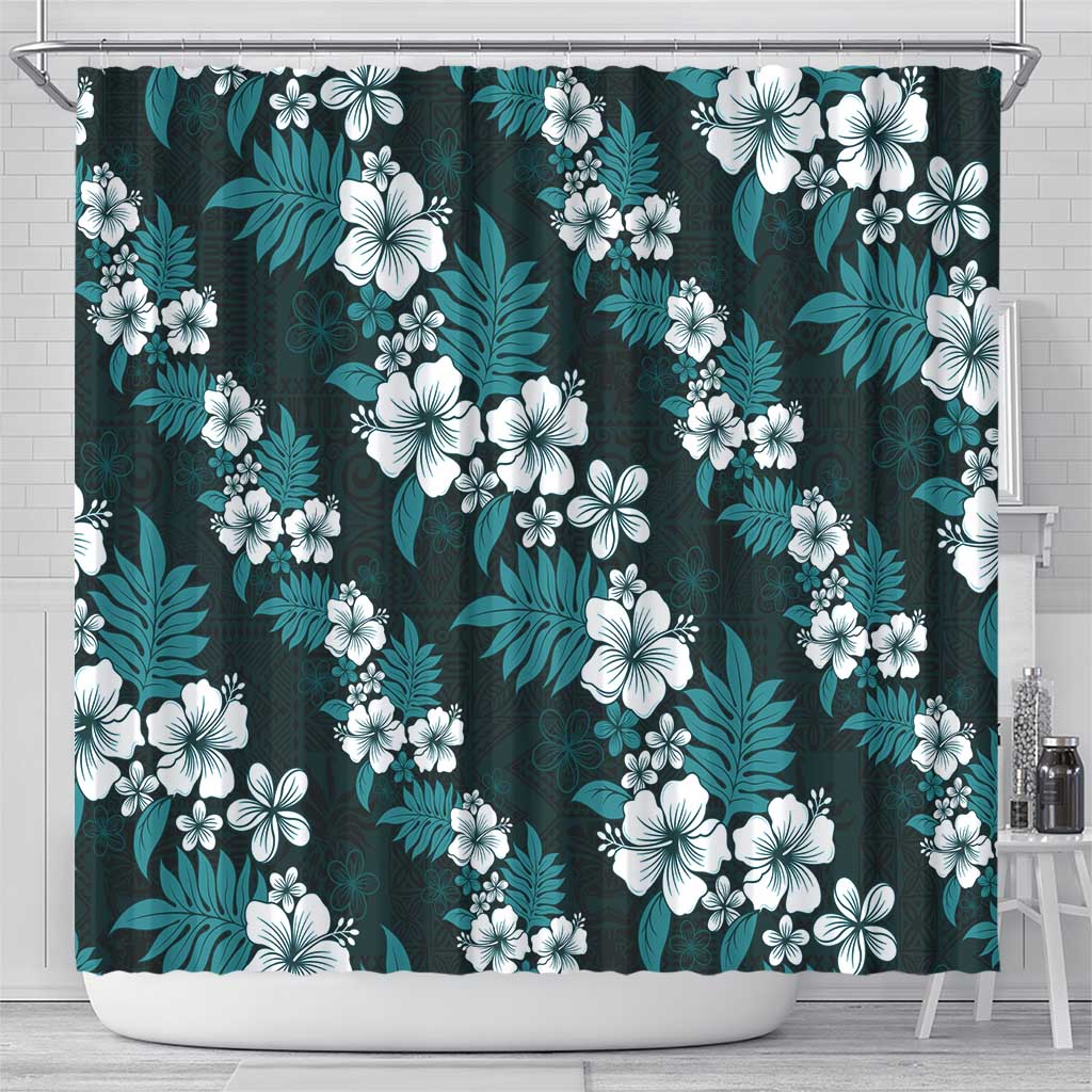 Hawaiian Hibiscus Tribal Floral Teal Shower Curtain Polynesian Tapa Pattern LT01 - Polynesian Pride