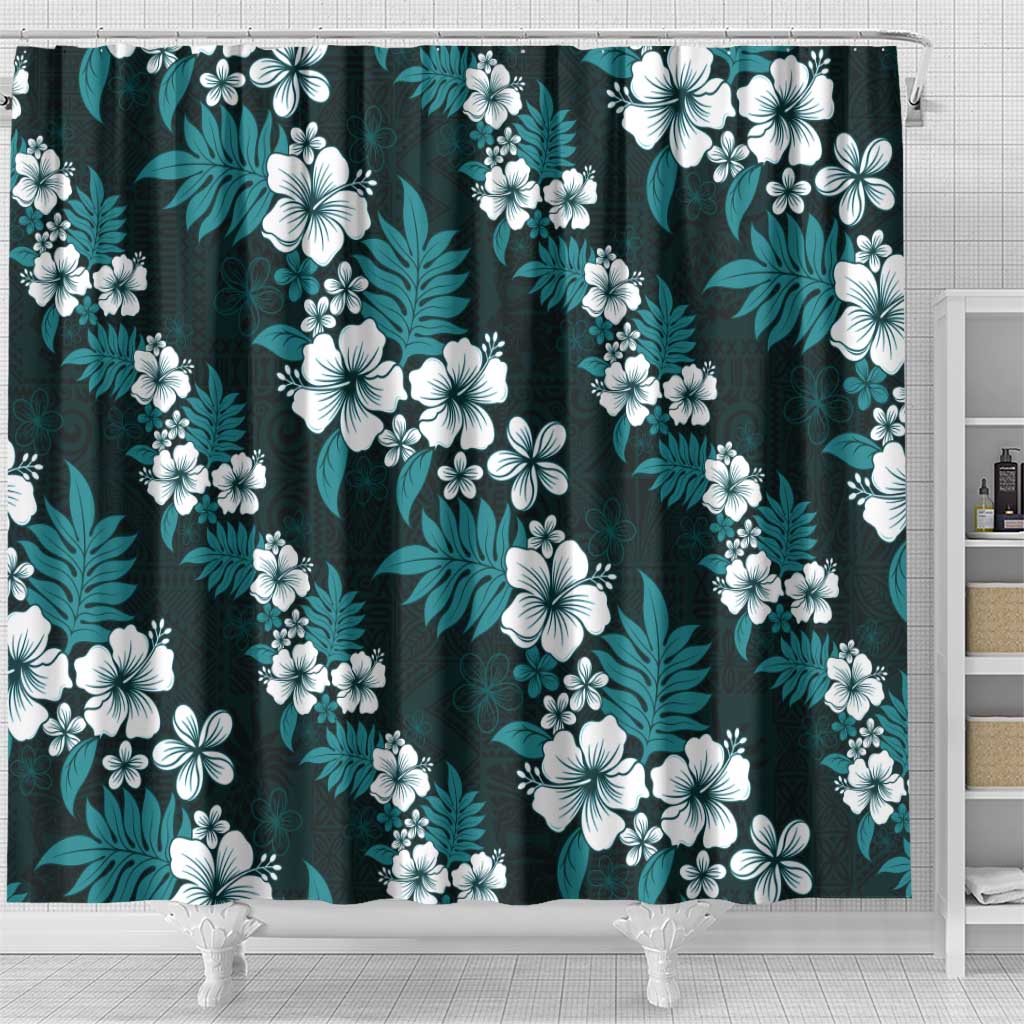 Hawaiian Hibiscus Tribal Floral Teal Shower Curtain Polynesian Tapa Pattern LT01 - Polynesian Pride