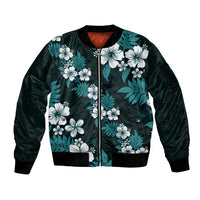 Hawaiian Hibiscus Tribal Floral Teal Sleeve Zip Bomber Jacket Polynesian Tapa Pattern LT01 Unisex Teal - Polynesian Pride