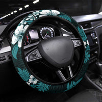 Hawaiian Hibiscus Tribal Floral Teal Steering Wheel Cover Polynesian Tapa Pattern LT01 Universal Fit Teal - Polynesian Pride
