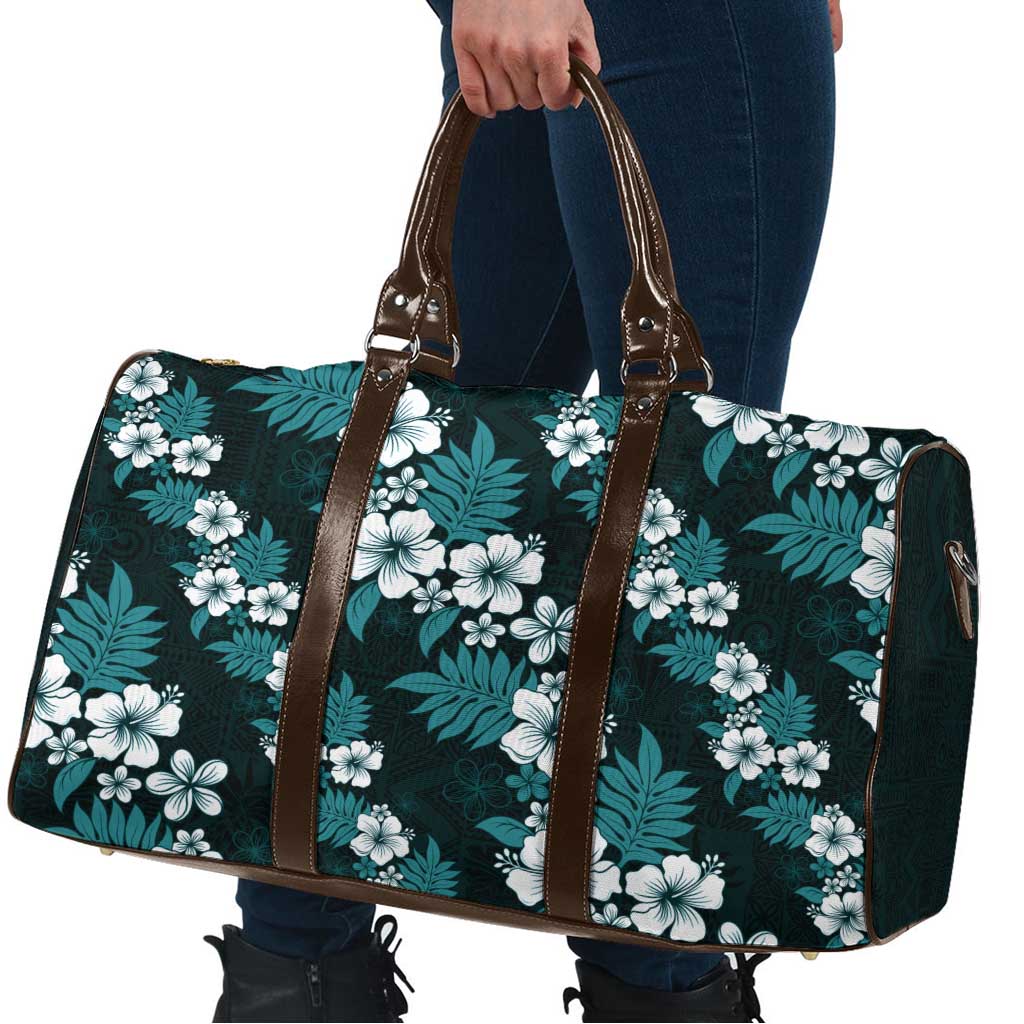 Hawaiian Hibiscus Tribal Floral Teal Travel Bag Polynesian Tapa Pattern LT01 - Polynesian Pride