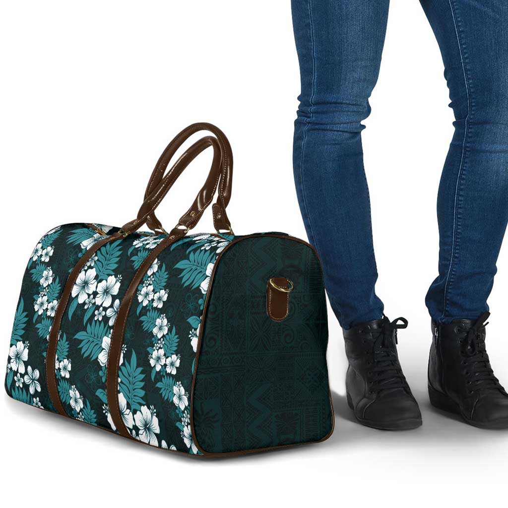 Hawaiian Hibiscus Tribal Floral Teal Travel Bag Polynesian Tapa Pattern LT01 - Polynesian Pride