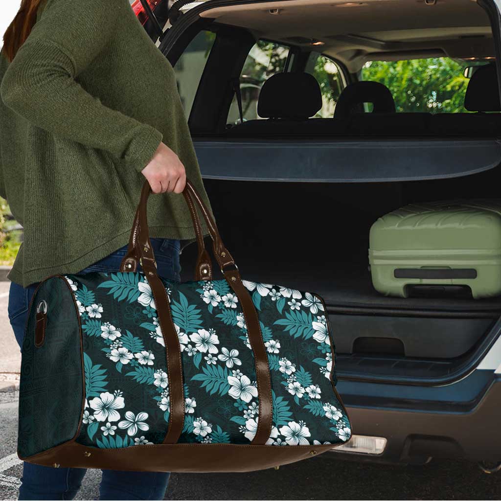 Hawaiian Hibiscus Tribal Floral Teal Travel Bag Polynesian Tapa Pattern LT01 - Polynesian Pride