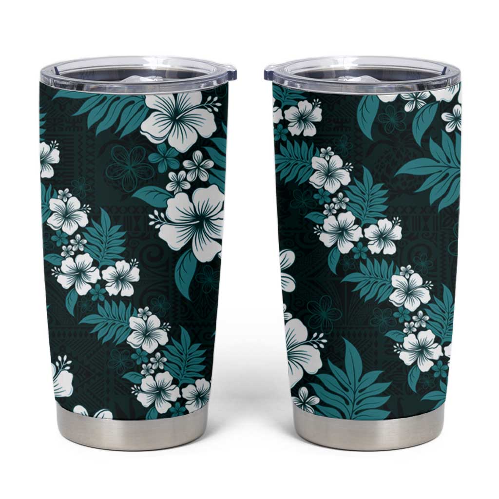 Hawaiian Hibiscus Tribal Floral Teal Tumbler Cup Polynesian Tapa Pattern LT01 Teal - Polynesian Pride