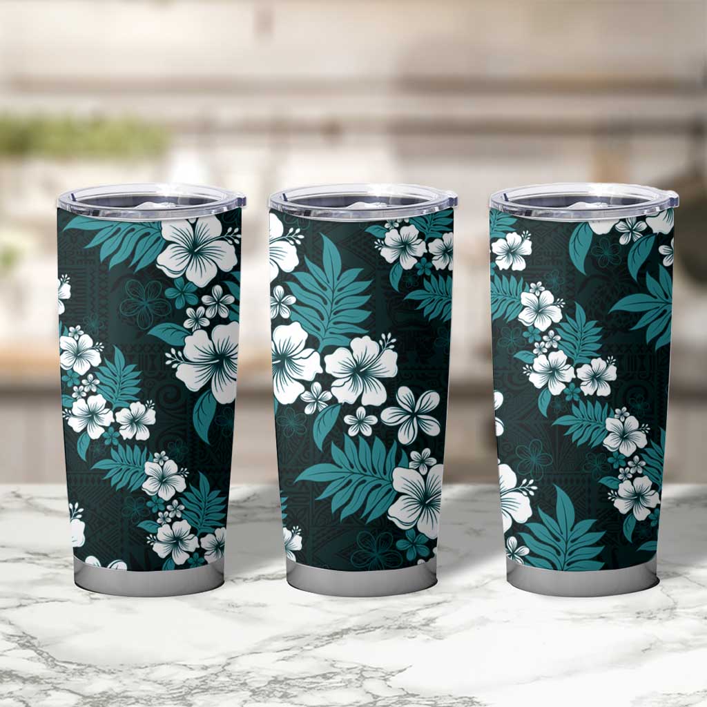 Hawaiian Hibiscus Tribal Floral Teal Tumbler Cup Polynesian Tapa Pattern LT01 - Polynesian Pride