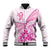 Personalised New Zealand Pink Fern Breast Cancer Baseball Jacket Polynesian Pattern