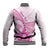 Personalised New Zealand Pink Fern Breast Cancer Baseball Jacket Polynesian Pattern