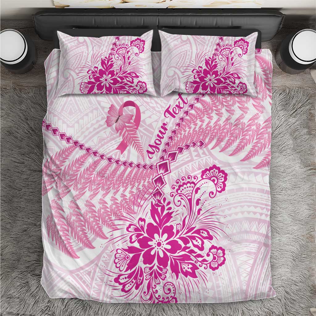 Personalised New Zealand Pink Fern Breast Cancer Bedding Set Polynesian Pattern