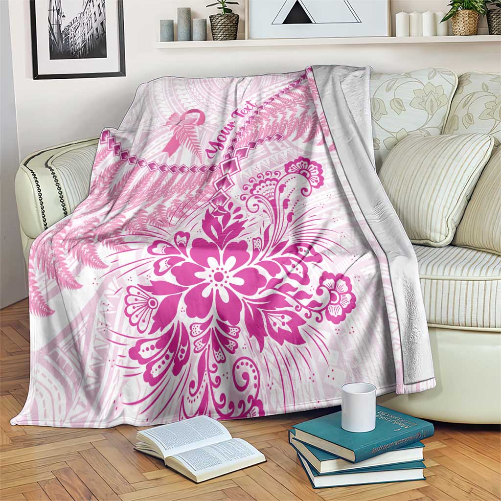 Personalised New Zealand Pink Fern Breast Cancer Blanket Polynesian Pattern