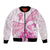 Personalised New Zealand Pink Fern Breast Cancer Bomber Jacket Polynesian Pattern