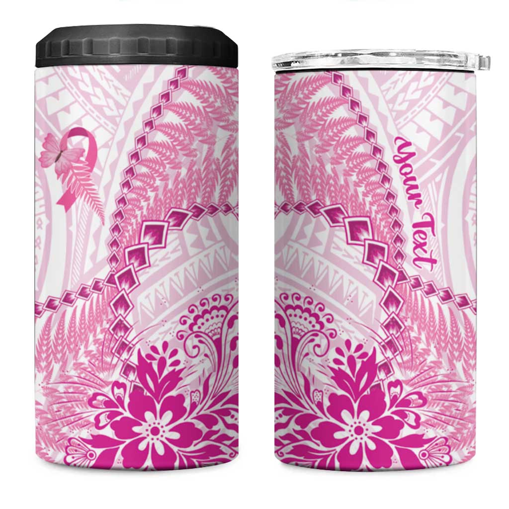 Personalised New Zealand Pink Fern Breast Cancer 4 in 1 Can Cooler Tumbler Polynesian Pattern