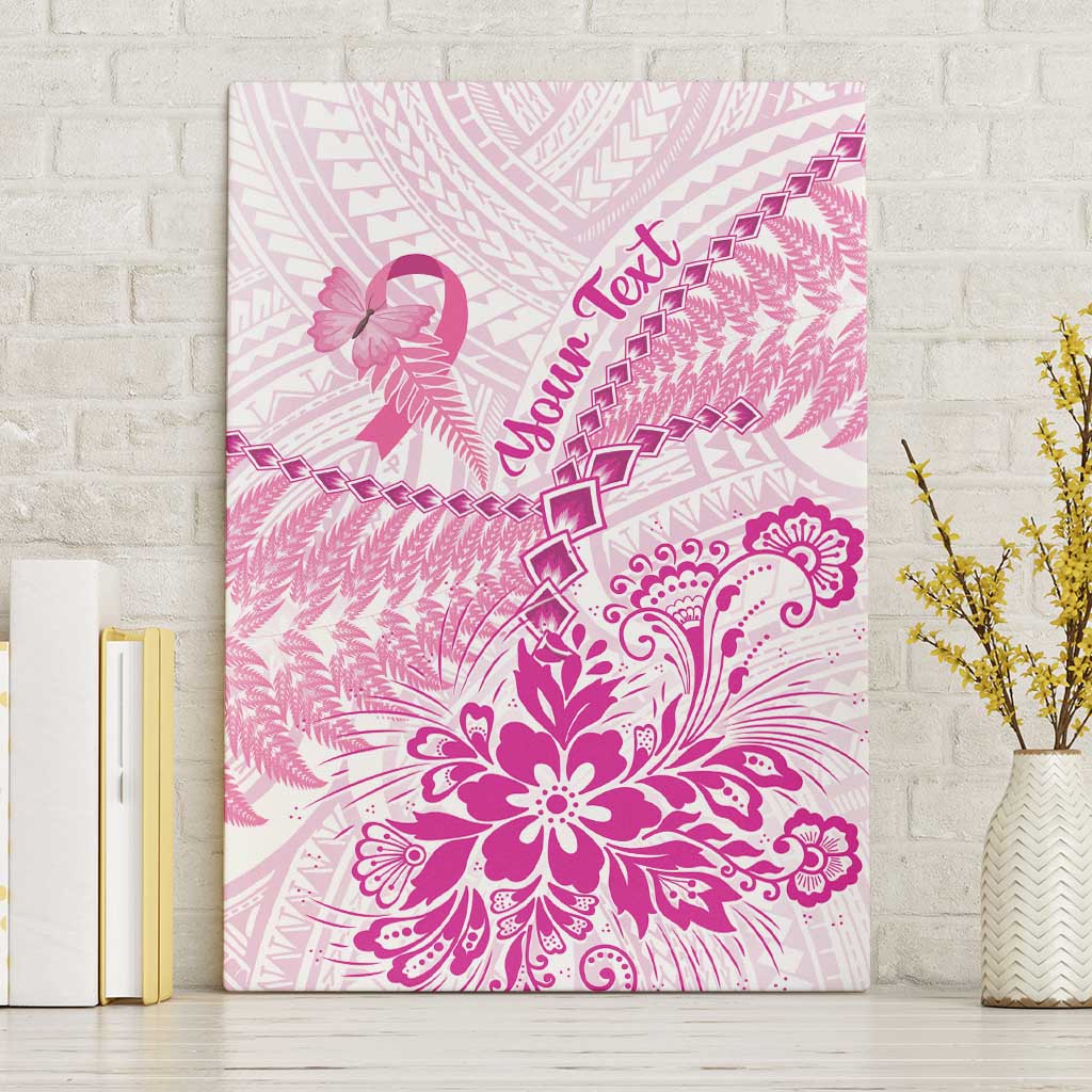 Personalised New Zealand Pink Fern Breast Cancer Canvas Wall Art Polynesian Pattern