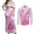 Personalised New Zealand Pink Fern Breast Cancer Couples Matching Off Shoulder Maxi Dress and Long Sleeve Button Shirt Polynesian Pattern