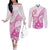 Personalised New Zealand Pink Fern Breast Cancer Couples Matching Off The Shoulder Long Sleeve Dress and Long Sleeve Button Shirt Polynesian Pattern