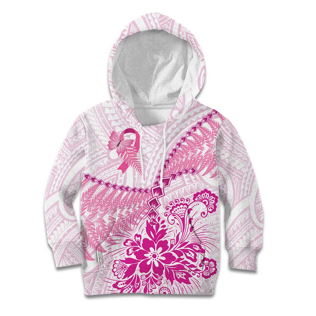 Personalised New Zealand Pink Fern Breast Cancer Kid Hoodie Polynesian Pattern