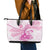 Personalised New Zealand Pink Fern Breast Cancer Leather Tote Bag Polynesian Pattern