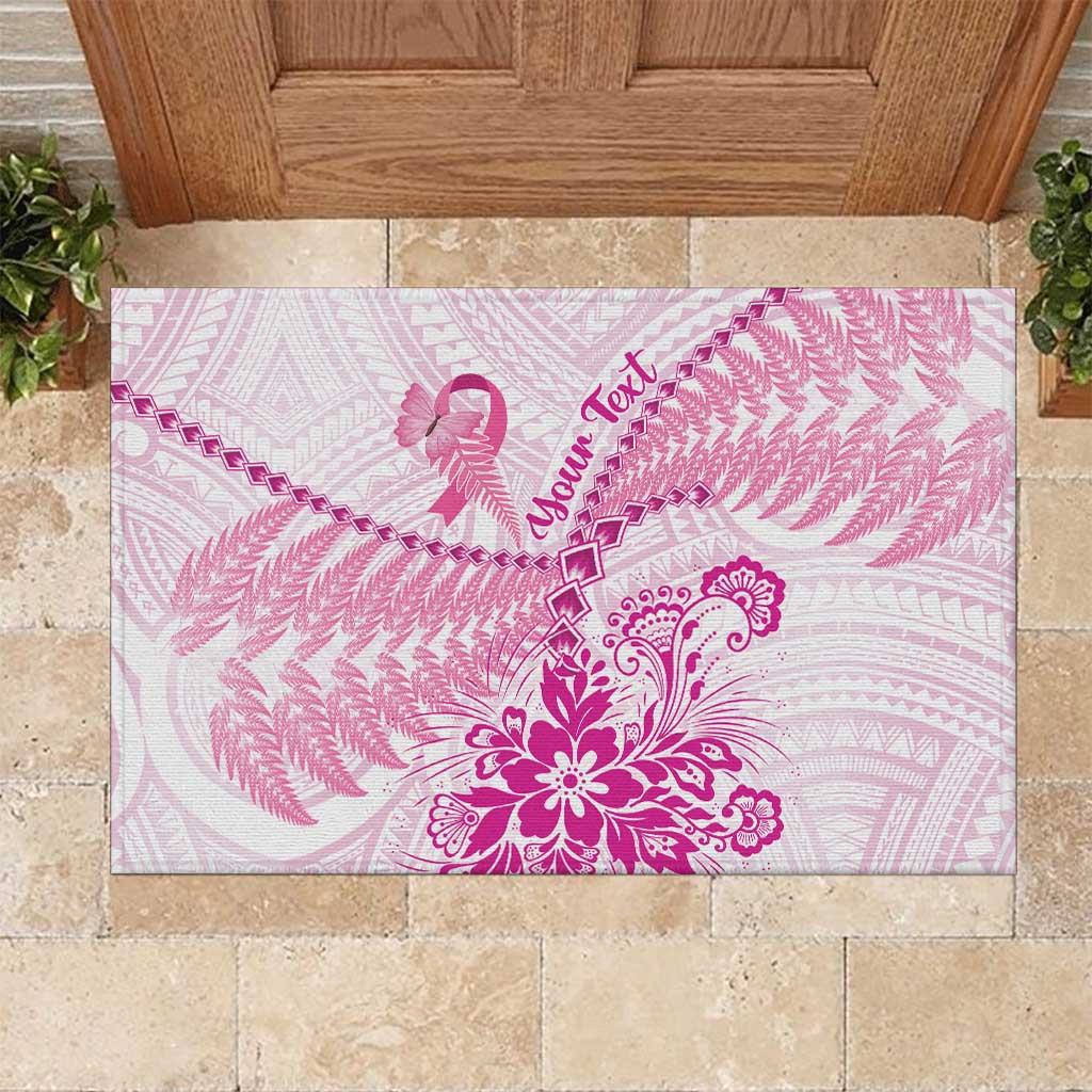 Personalised New Zealand Pink Fern Breast Cancer Rubber Doormat Polynesian Pattern