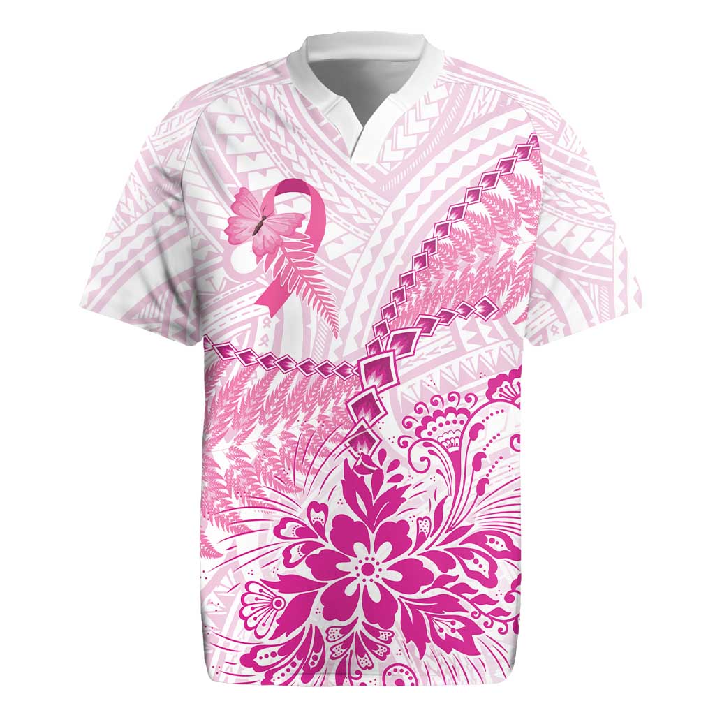 Personalised New Zealand Pink Fern Breast Cancer Rugby Jersey Polynesian Pattern