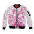 Personalised New Zealand Pink Fern Breast Cancer Sleeve Zip Bomber Jacket Polynesian Pattern