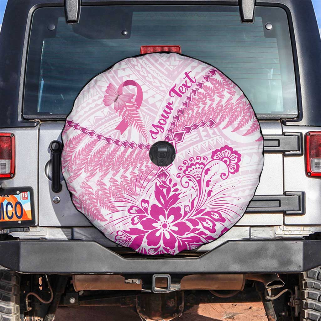 Personalised New Zealand Pink Fern Breast Cancer Spare Tire Cover Polynesian Pattern