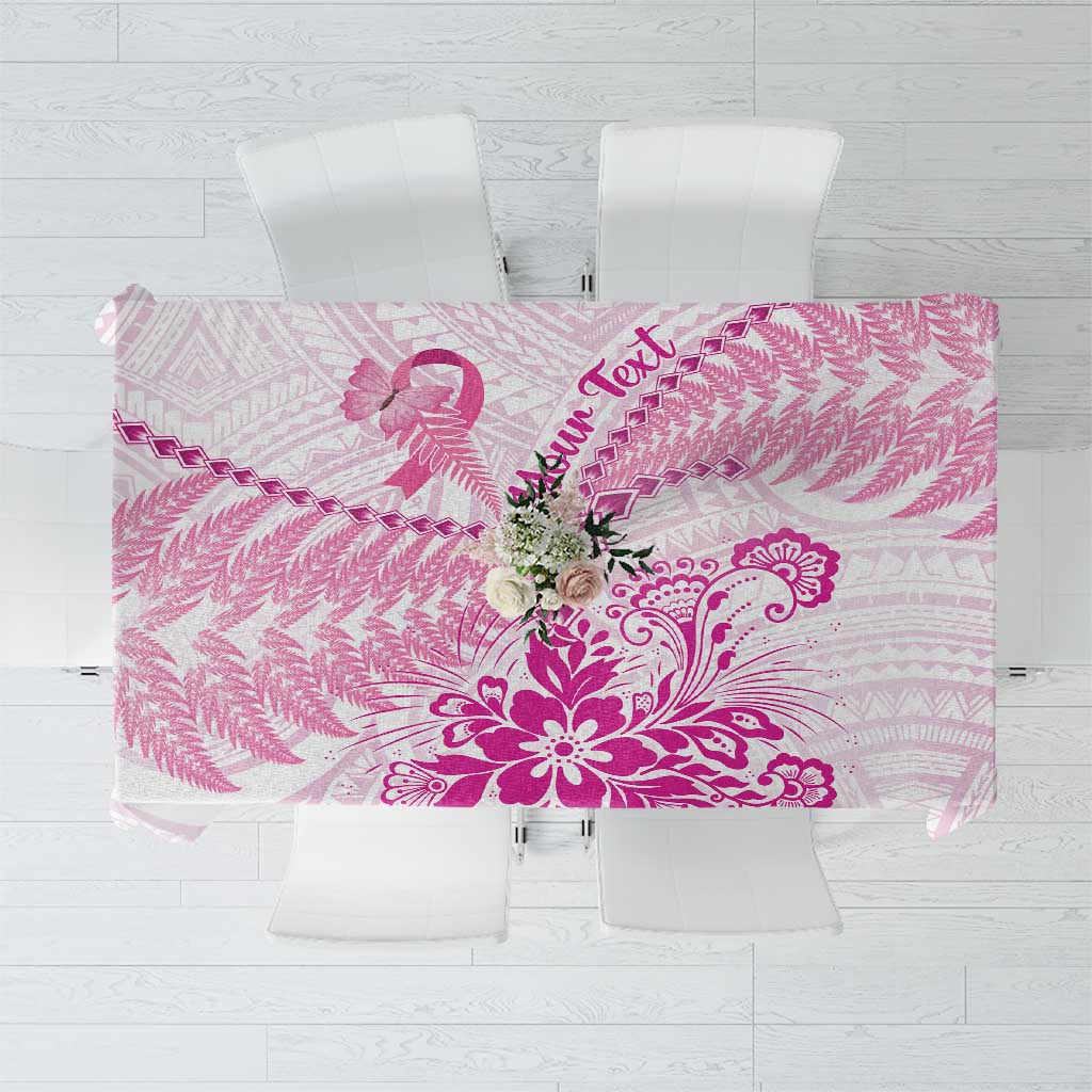 Personalised New Zealand Pink Fern Breast Cancer Tablecloth Polynesian Pattern