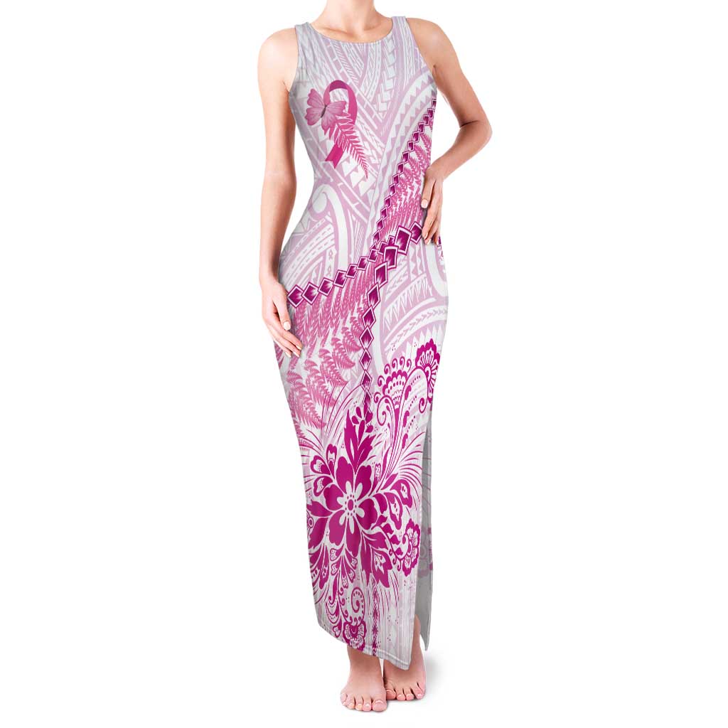 Personalised New Zealand Pink Fern Breast Cancer Tank Maxi Dress Polynesian Pattern