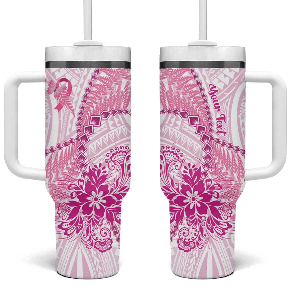 Personalised New Zealand Pink Fern Breast Cancer Tumbler With Handle Polynesian Pattern