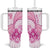 Personalised New Zealand Pink Fern Breast Cancer Tumbler With Handle Polynesian Pattern