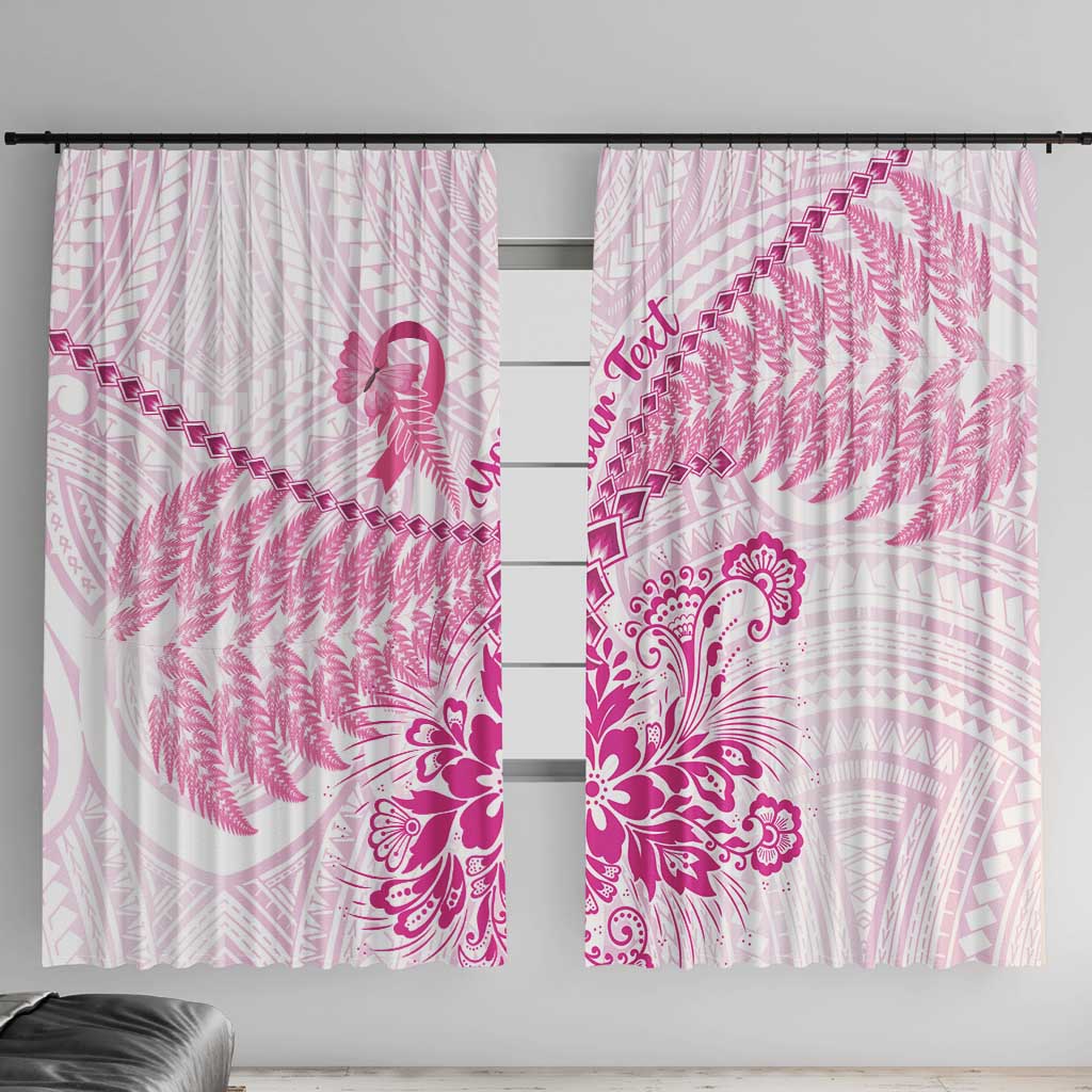 Personalised New Zealand Pink Fern Breast Cancer Window Curtain Polynesian Pattern