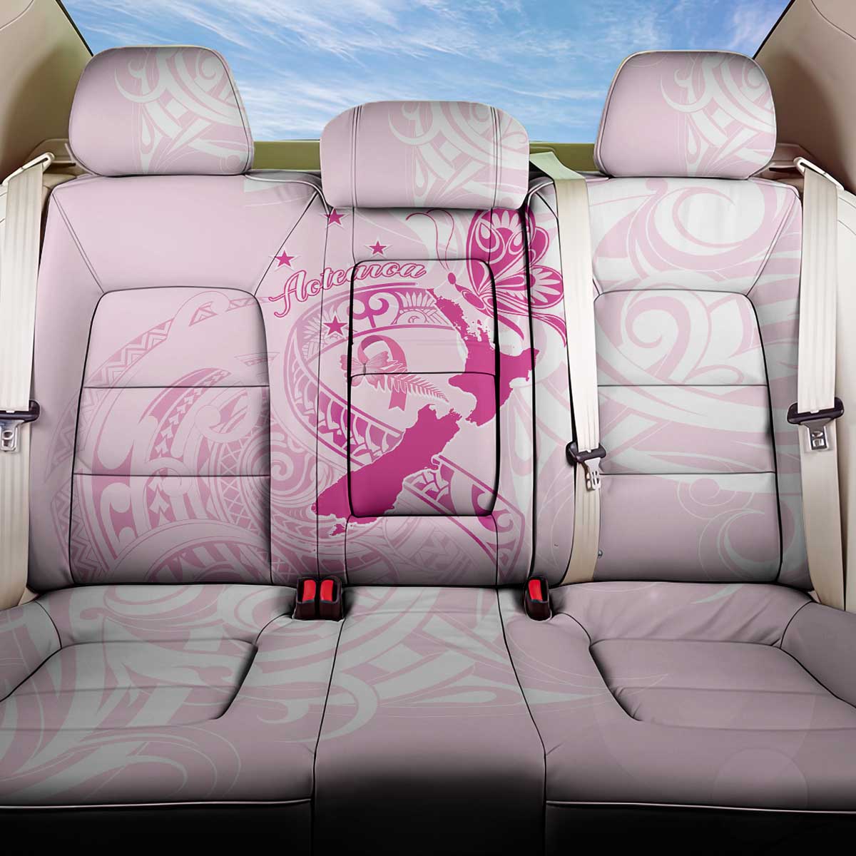 Personalised Aotearoa Breast Cancer Back Car Seat Cover New Zealand Maori Pattern LT01 One Size Pink - Polynesian Pride