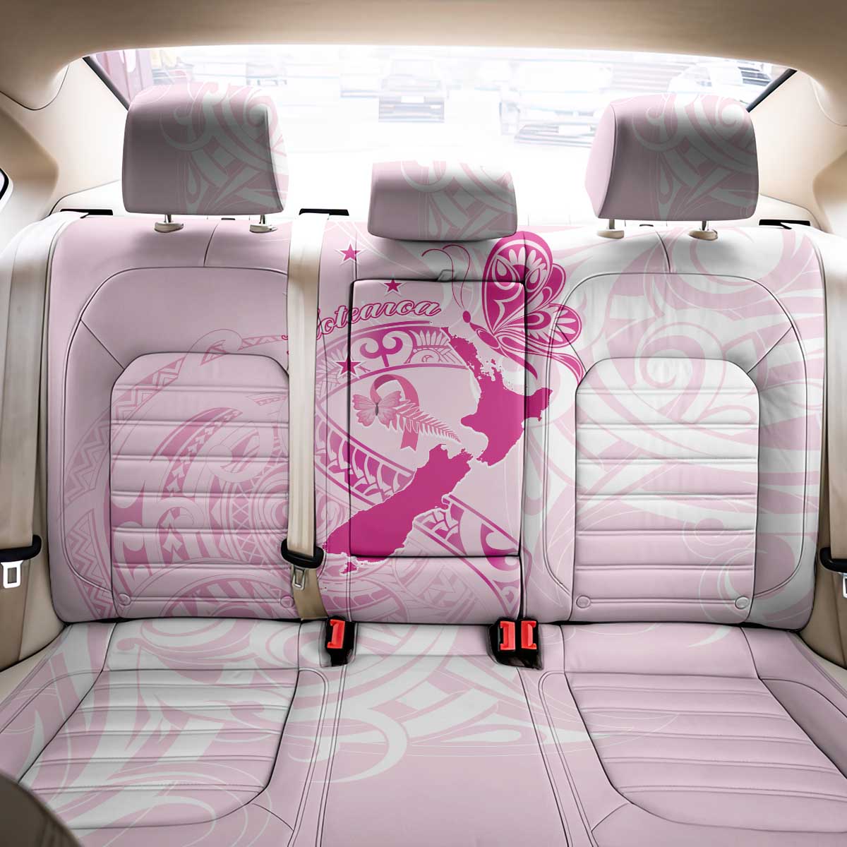 Personalised Aotearoa Breast Cancer Back Car Seat Cover New Zealand Maori Pattern LT01 - Polynesian Pride