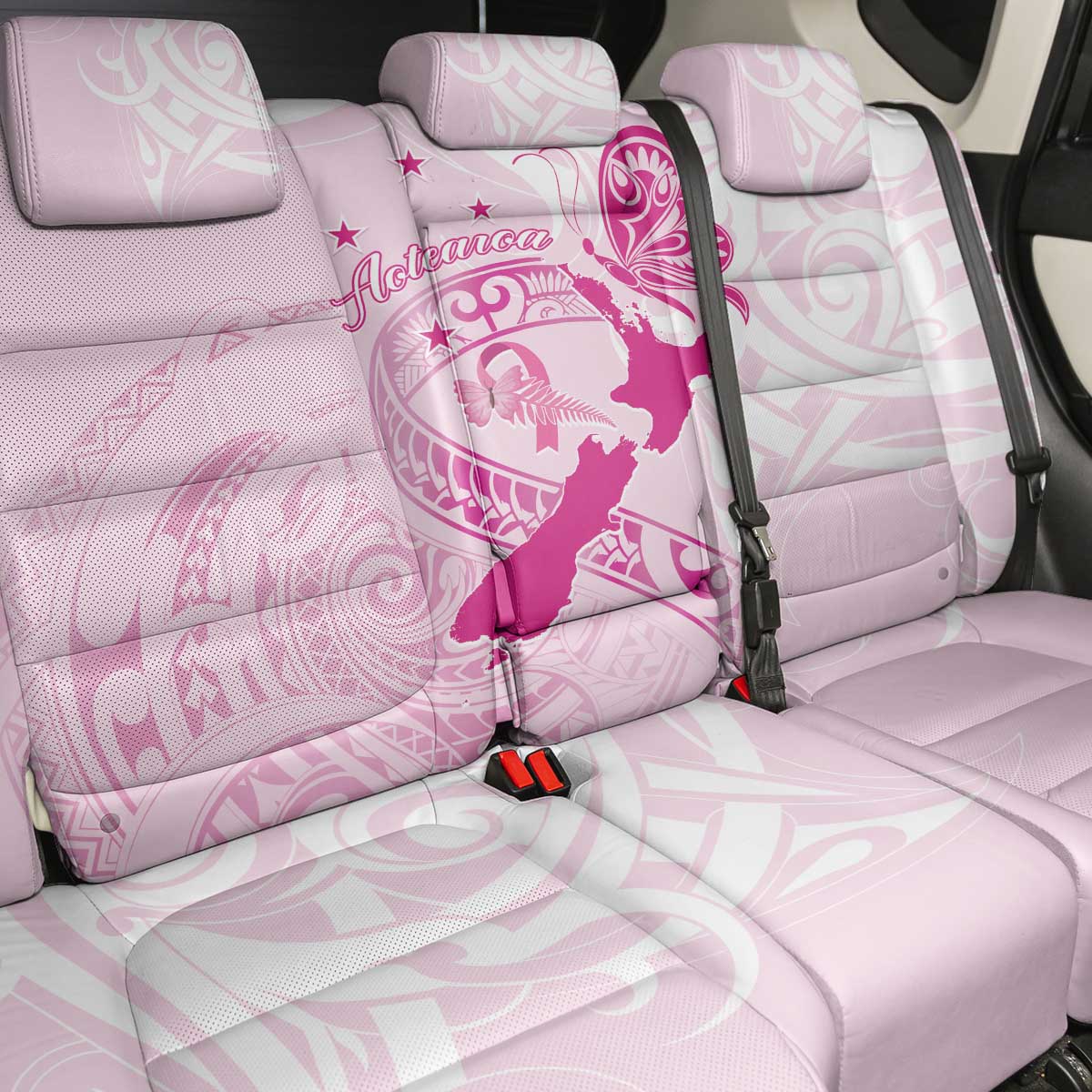 Personalised Aotearoa Breast Cancer Back Car Seat Cover New Zealand Maori Pattern LT01 - Polynesian Pride