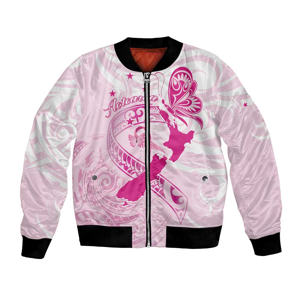 Personalised Aotearoa Breast Cancer Bomber Jacket New Zealand Maori Pattern LT01 Unisex Pink - Polynesian Pride