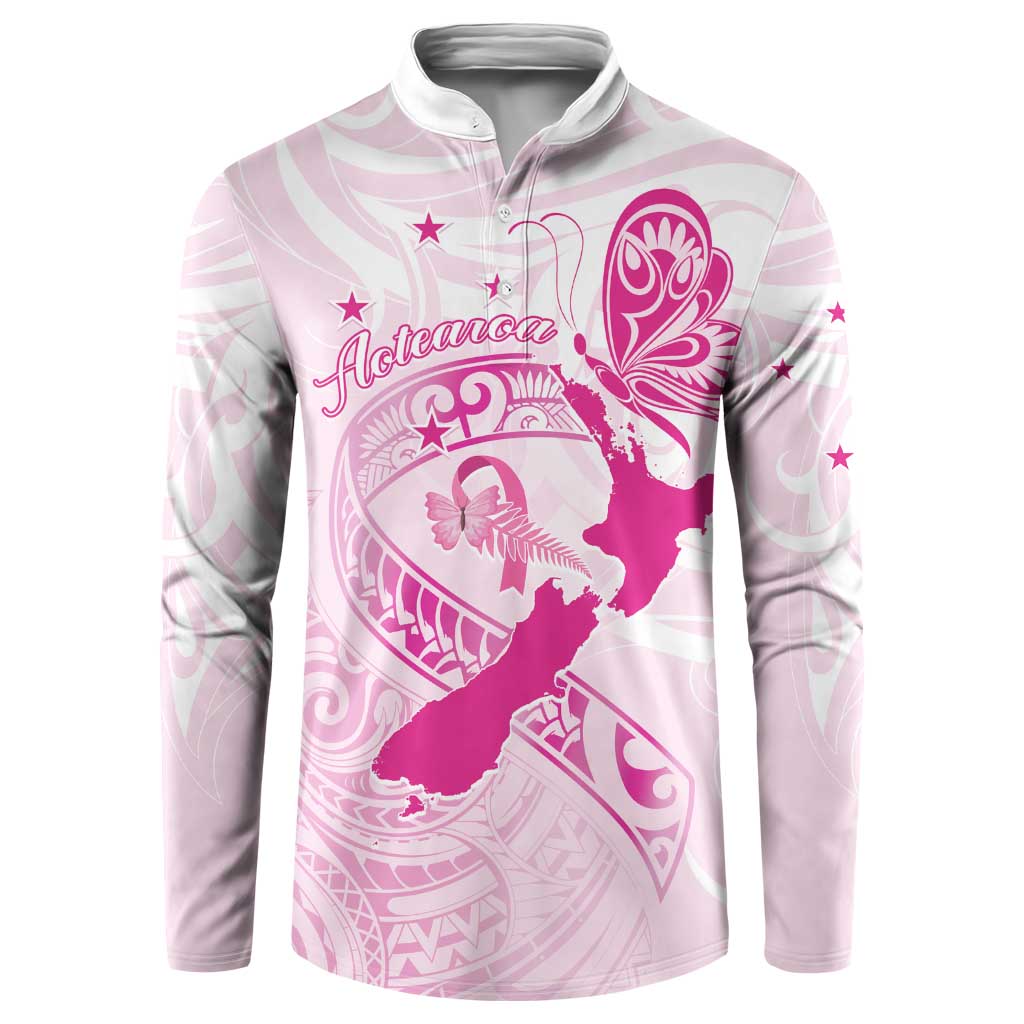 Personalised Aotearoa Breast Cancer Button Sweatshirt New Zealand Maori Pattern LT01 Pink - Polynesian Pride
