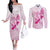 Personalised Aotearoa Breast Cancer Couples Matching Off The Shoulder Long Sleeve Dress and Long Sleeve Button Shirt New Zealand Maori Pattern