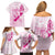 Personalised Aotearoa Breast Cancer Family Matching Off Shoulder Short Dress and Hawaiian Shirt New Zealand Maori Pattern