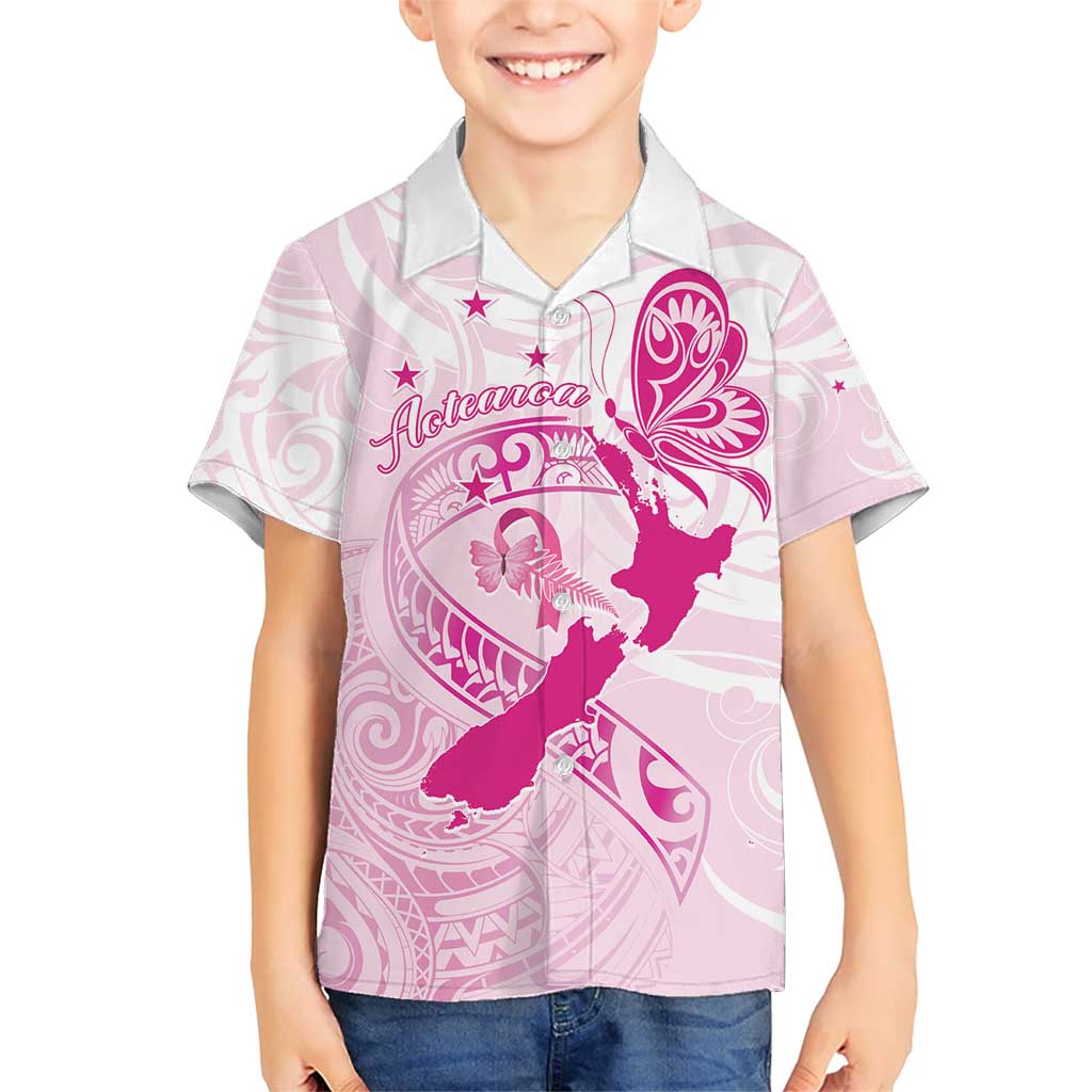 Personalised Aotearoa Breast Cancer Kid Hawaiian Shirt New Zealand Maori Pattern